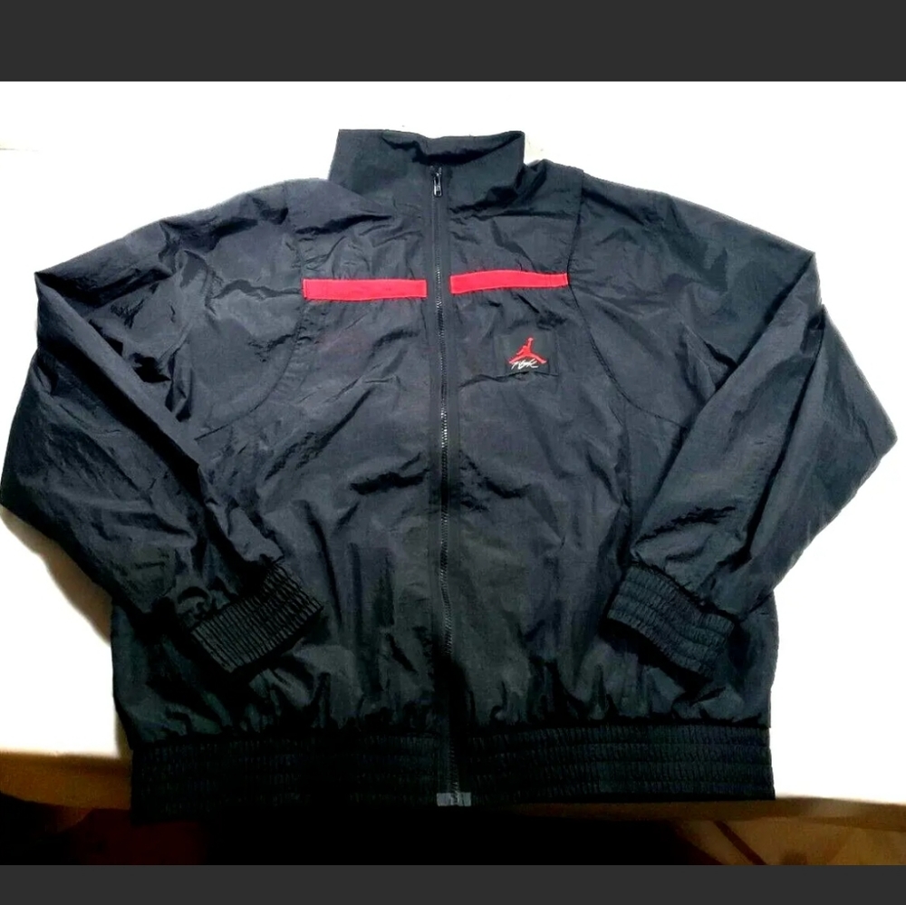 Vintage Jordan Full Zip Men's Nylon Flight Jacket Black/ Red - Size 2XL